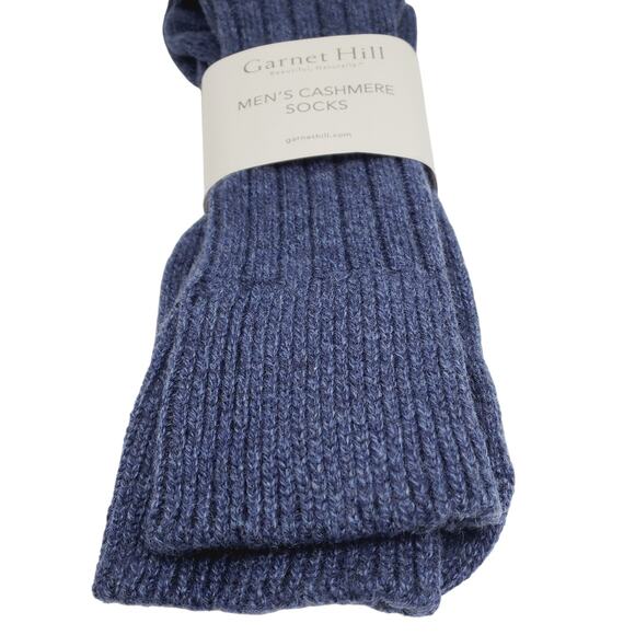 Mens Ribbed 81% Cashmere Mid Calf Socks 10-13 Warm Cozy Garnet Hill Indigo Blue - Picture 6 of 6
